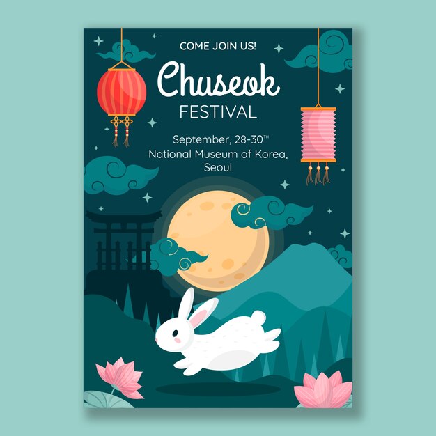 Flat vertical poster template for south korean chuseok festival celebration