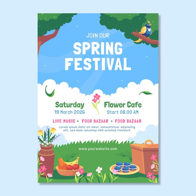 Flat vertical poster template for spring season