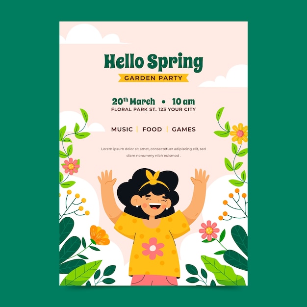 Flat vertical poster template for spring season