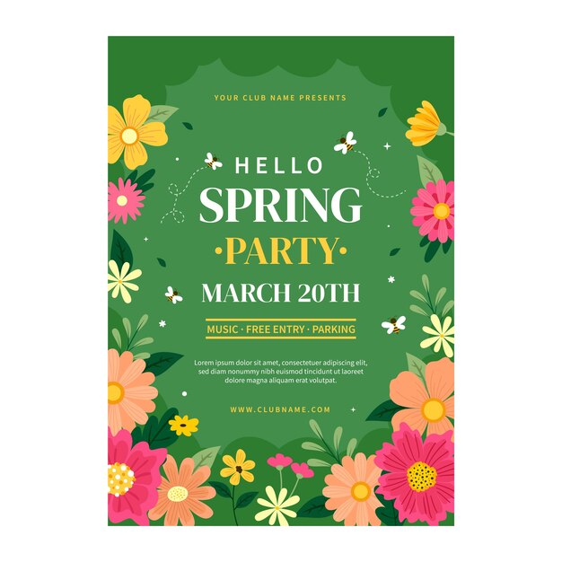 봄 시즌을 위한 평평한 수직 포스터 템플릿.