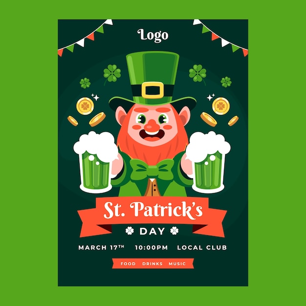 Free vector flat vertical poster template for st patrick's day celebration