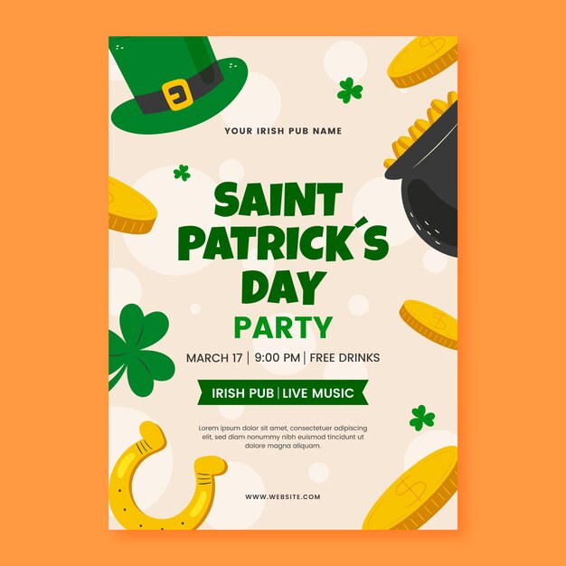 Flat vertical poster template for st patrick's day celebration