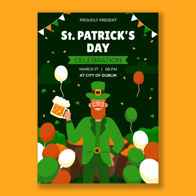 Flat vertical poster template for st patrick's day celebration