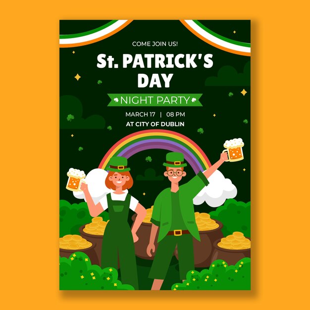 Flat vertical poster template for st patrick's day celebration