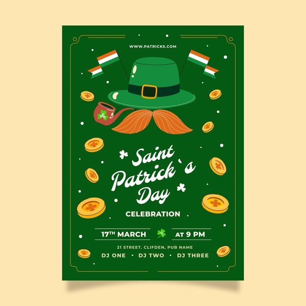 성 패트릭의 날 축하를 위한 평면 수직 포스터 템플릿