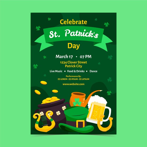 Flat vertical poster template for st patrick's day celebration