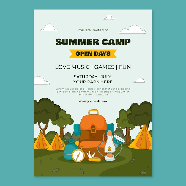 Free vector flat vertical poster template for summer camp