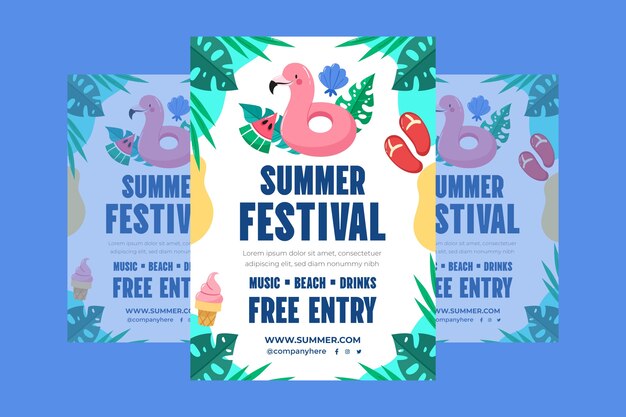 Flat vertical poster template for summer festival