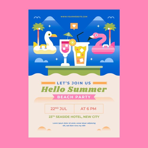 Flat vertical poster template for summer season