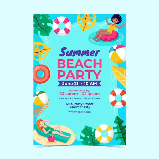 Free vector flat vertical poster template for summer