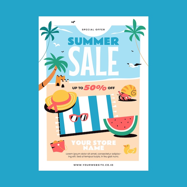 Free vector flat vertical poster template for summer