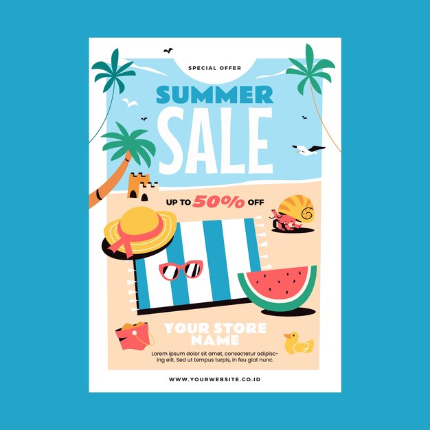 Flat vertical poster template for summer