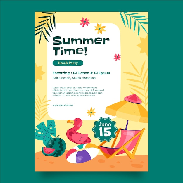 Free vector flat vertical poster template for summer