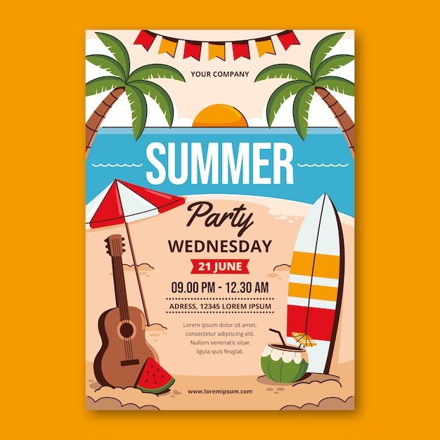 Flat vertical poster template for summertime