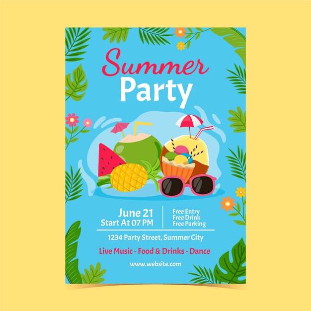 Flat vertical poster template for summertime