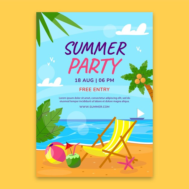 Flat vertical poster template for summertime