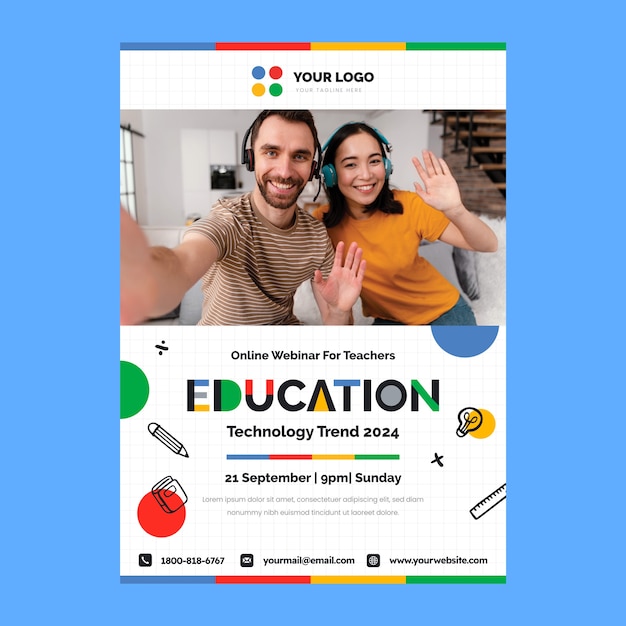 Flat vertical poster template for teacher career