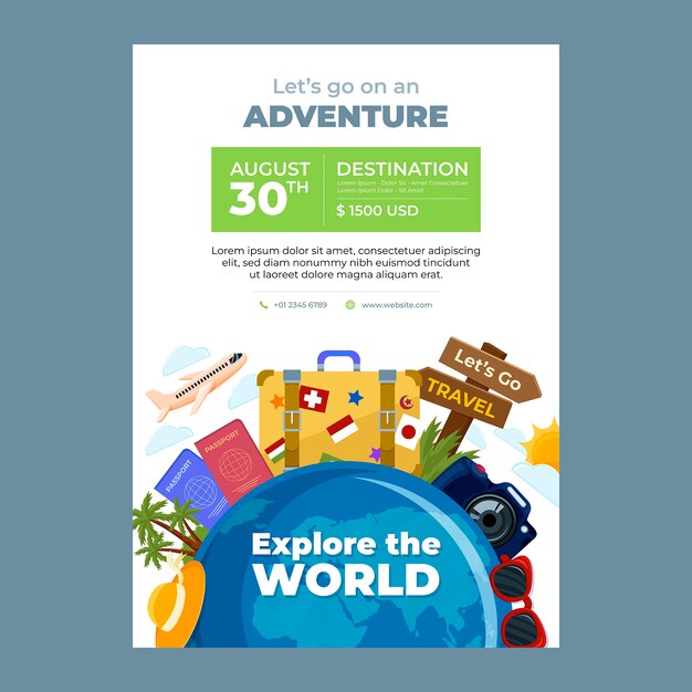 Flat vertical poster template for travel agency