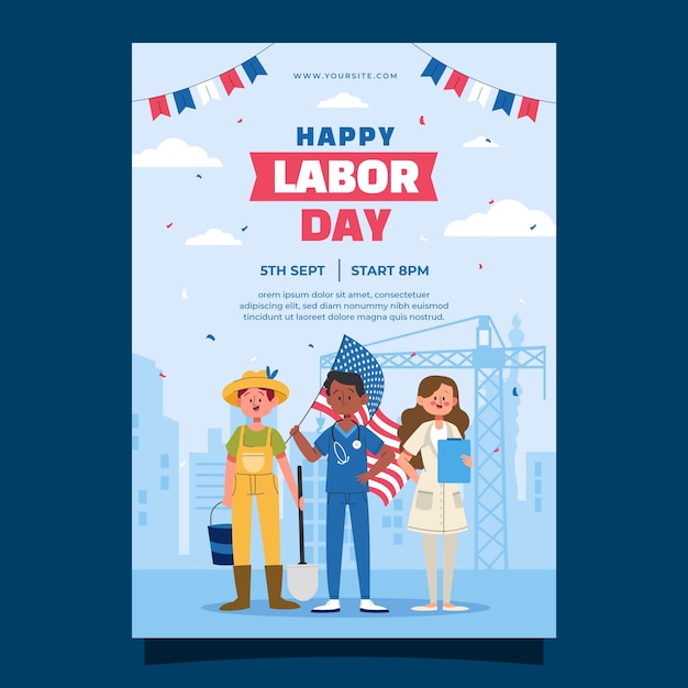 Free vector flat vertical poster template for us labor day celebration