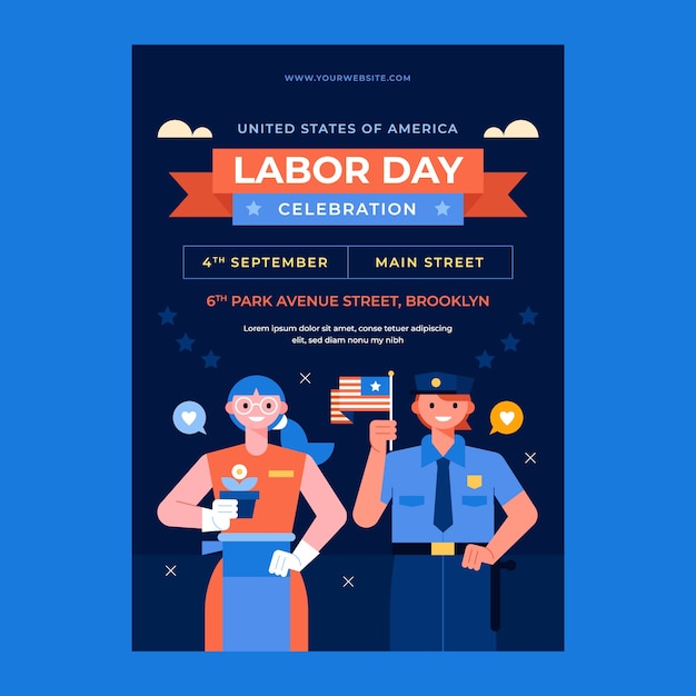 Free vector flat vertical poster template for us labor day celebration