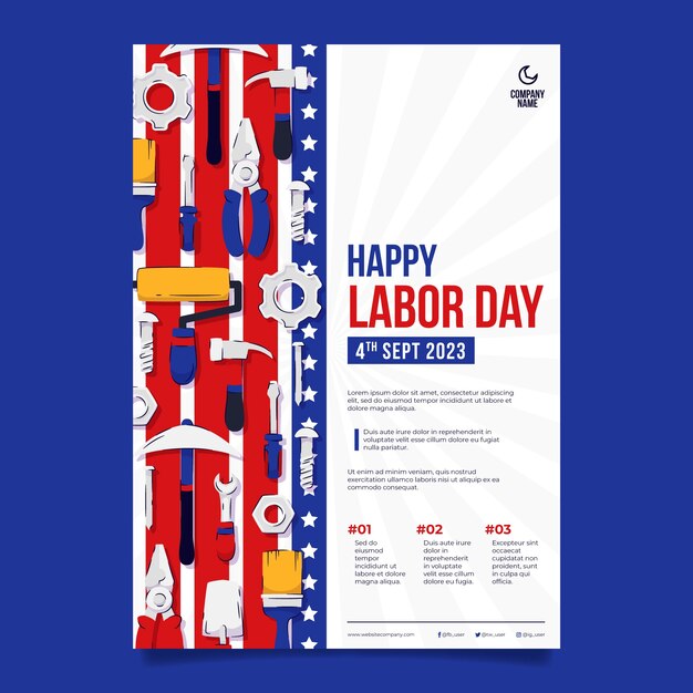 Free vector flat vertical poster template for us labor day celebration