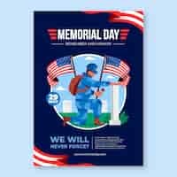 Free vector flat vertical poster template for usa memorial day celebration