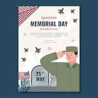 Free vector flat vertical poster template for usa memorial day celebration