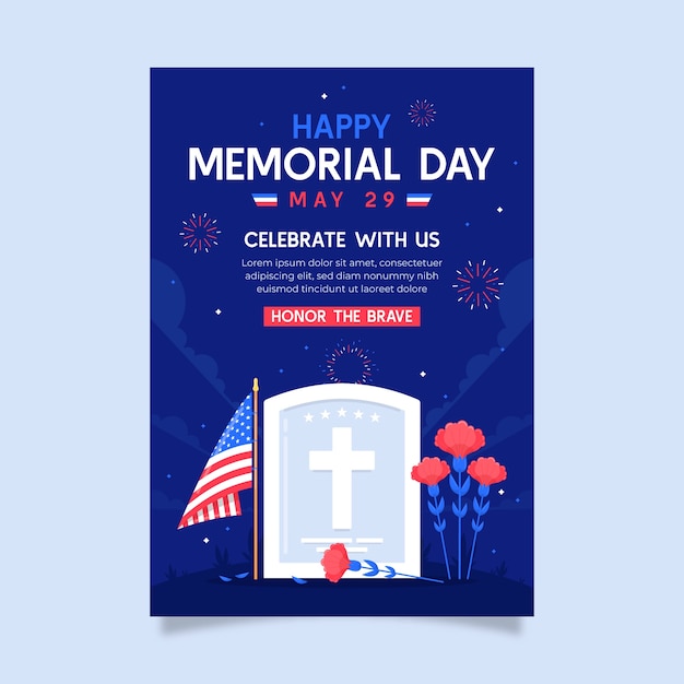 Free vector flat vertical poster template for usa memorial day holiday