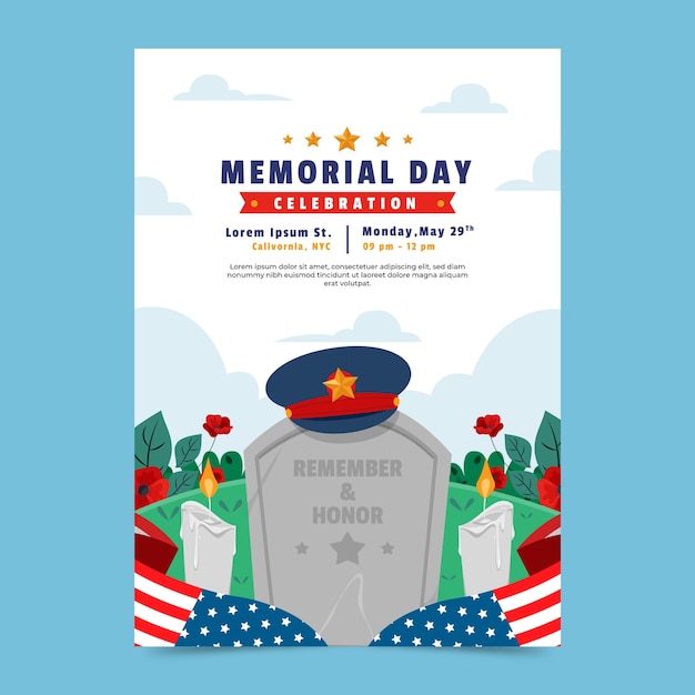 Free vector flat vertical poster template for usa memorial day holiday