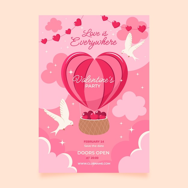 Flat vertical poster template for valentine's day holiday