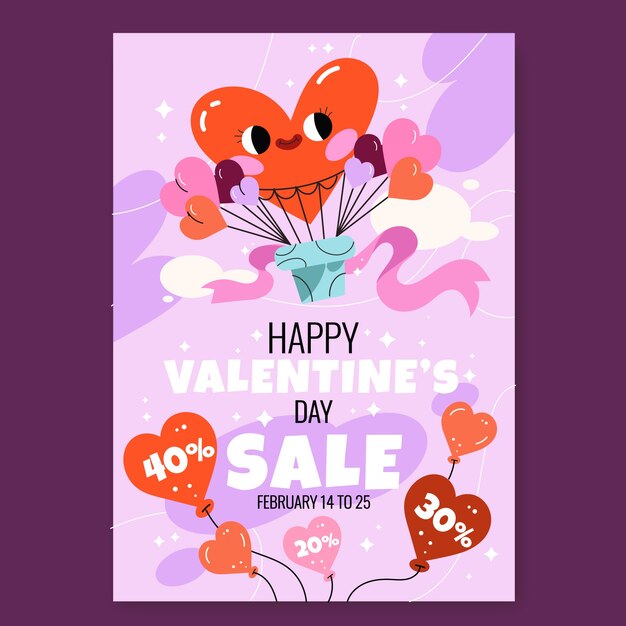 Flat vertical poster template for valentine's day holiday