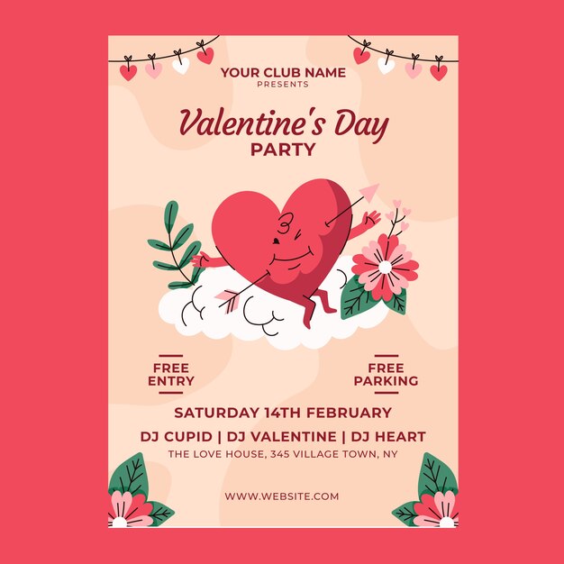 flat vertical poster template for valentines day celebration