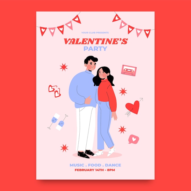 Flat vertical poster template for valentines day celebration