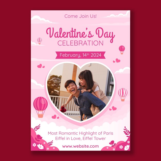 Free vector flat vertical poster template for valentines day celebration