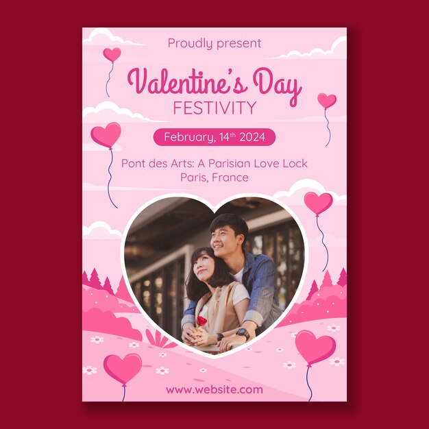 Flat vertical poster template for valentines day celebration