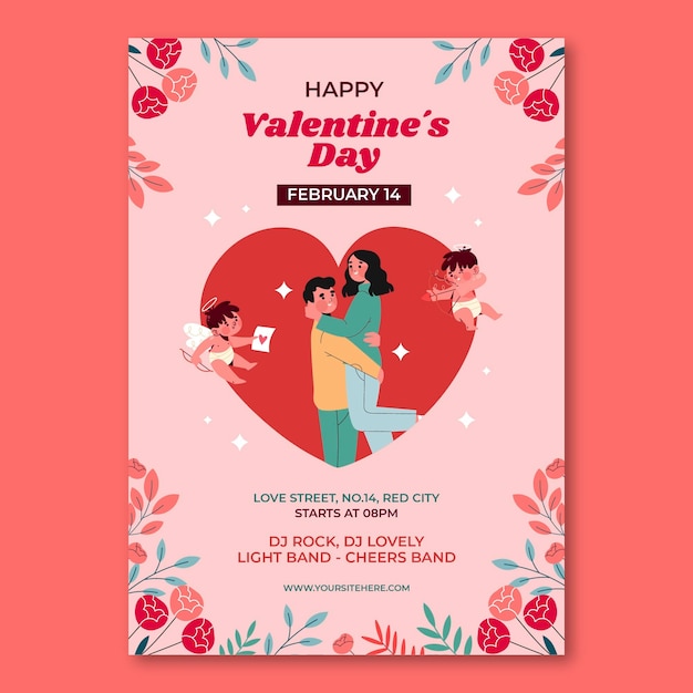 Free vector flat vertical poster template for valentines day celebration