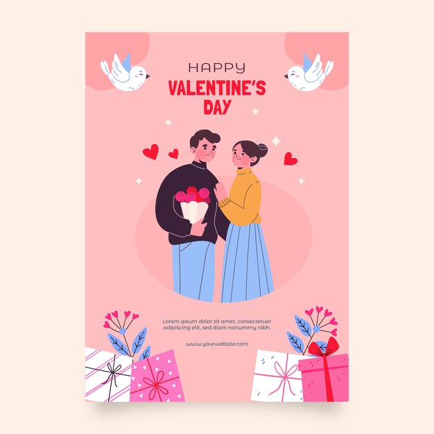 Vettore gratuito modello di poster verticale piatto per la celebrazione del giorno di san valentino