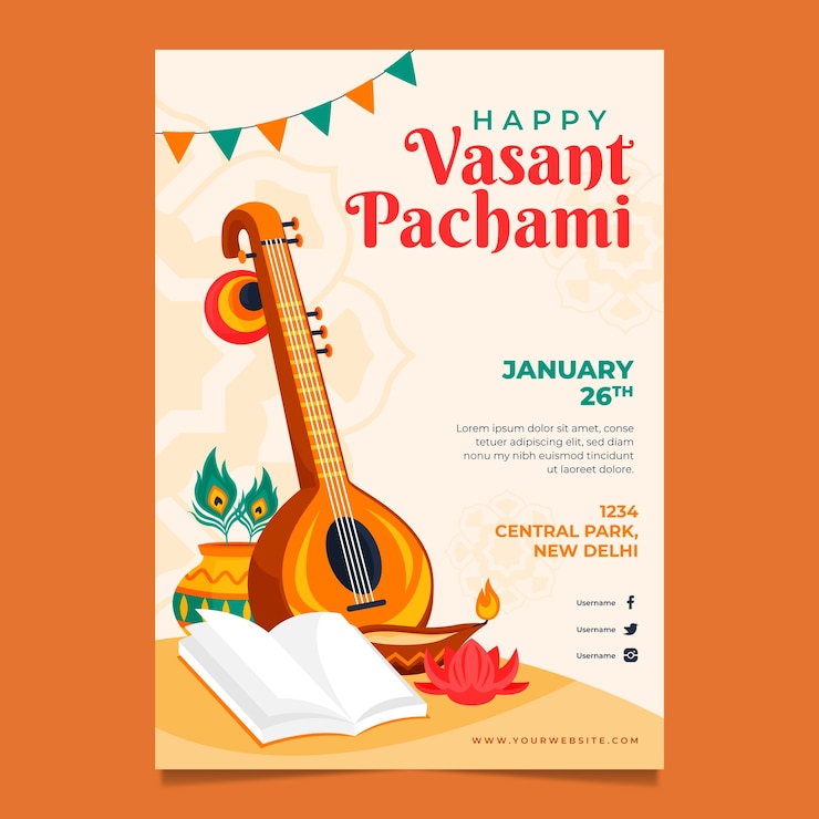 मुफ़्त वेक्टर flat vertical poster template for vasant panchami festival