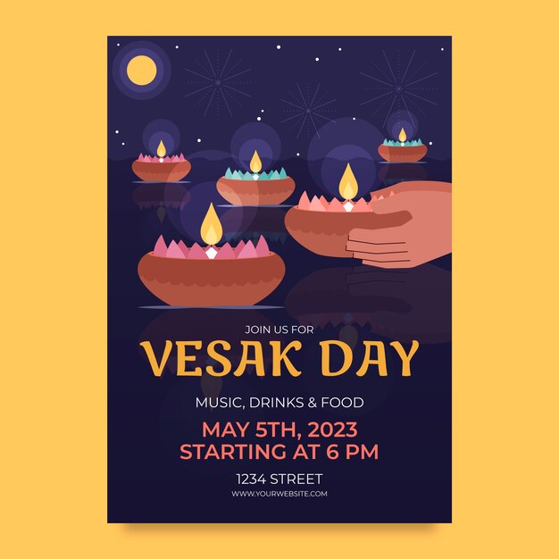 Flat vertical poster template for vesak day festival celebration