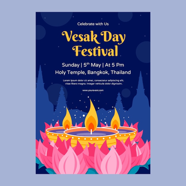 Free vector flat vertical poster template for vesak festival celebration