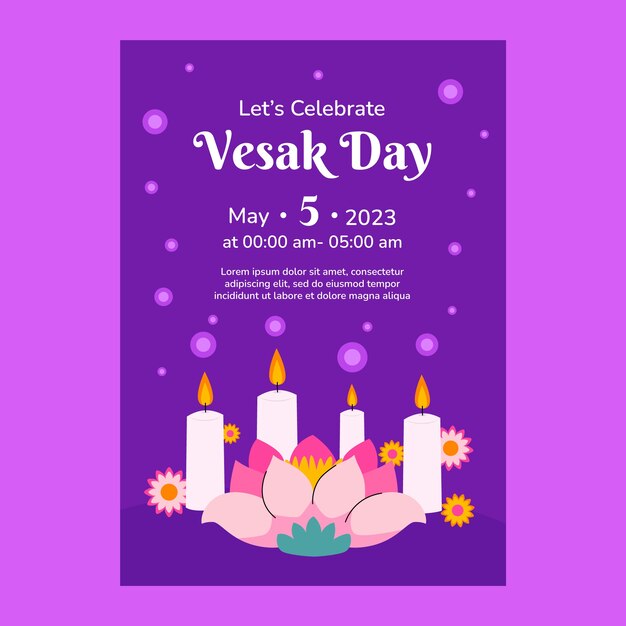 Flat vertical poster template for vesak festival celebration