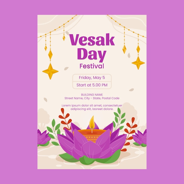 Free vector flat vertical poster template for vesak festival celebration