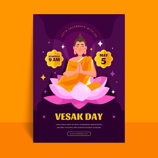 Flat vertical poster template for vesak festival celebration