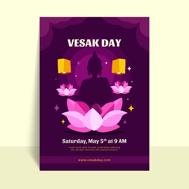 Flat vertical poster template for vesak festival celebration
