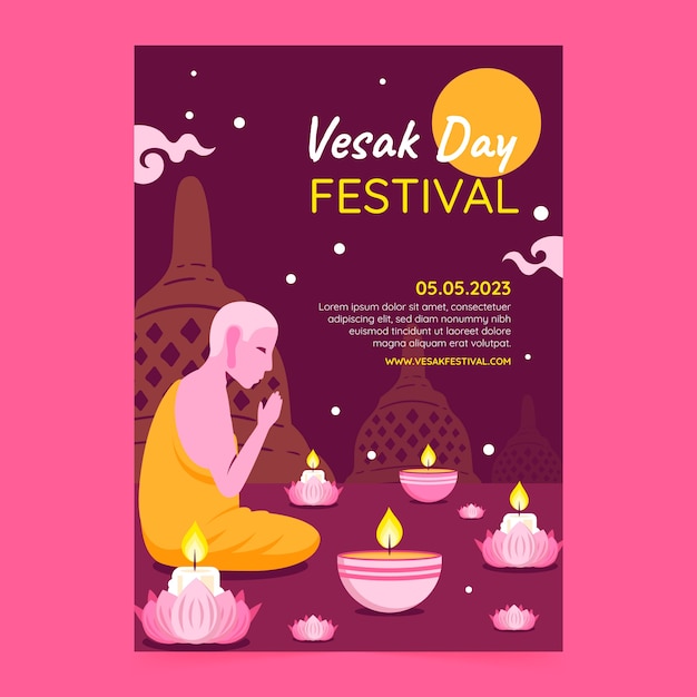 Flat vertical poster template for vesak festival celebration