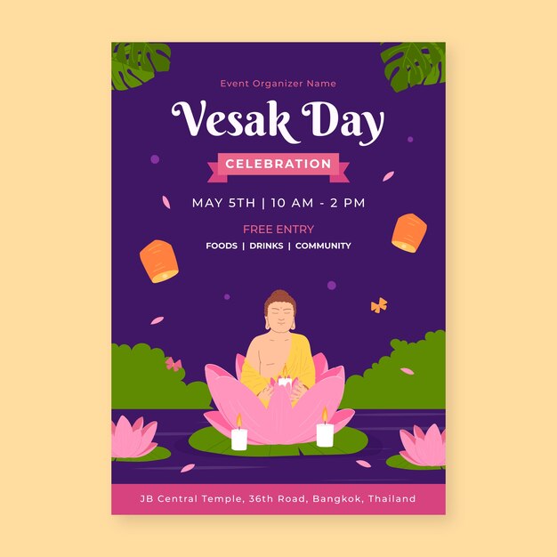 flat vertical poster template for vesak festival celebration