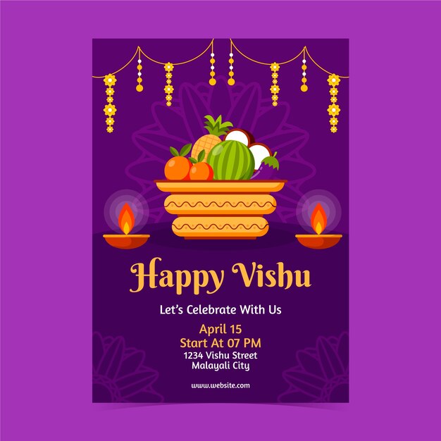 Free vector flat vertical poster template for vishu festival celebration