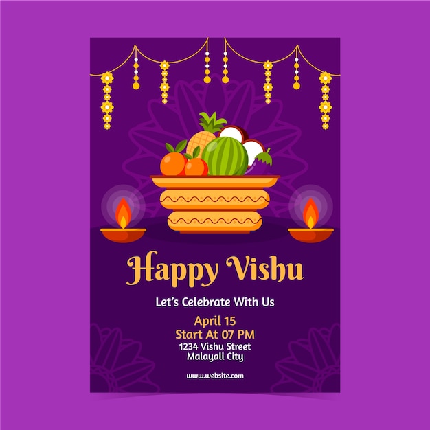 Flat vertical poster template for vishu festival celebration