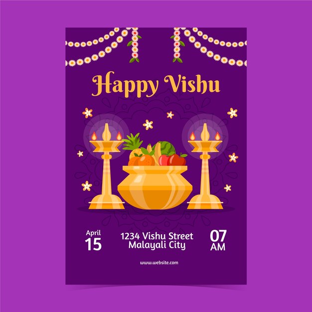 Flat vertical poster template for vishu festival celebration