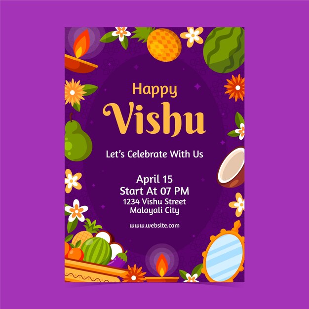 Free vector flat vertical poster template for vishu festival celebration